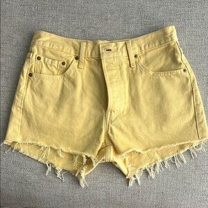 Levi's Yellow Jean Shorts Frayed Hem